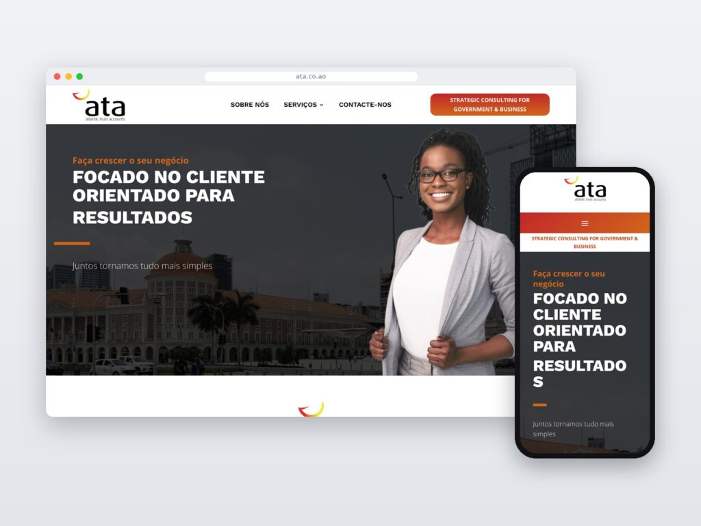 ATA — site em computador e telemóvel
