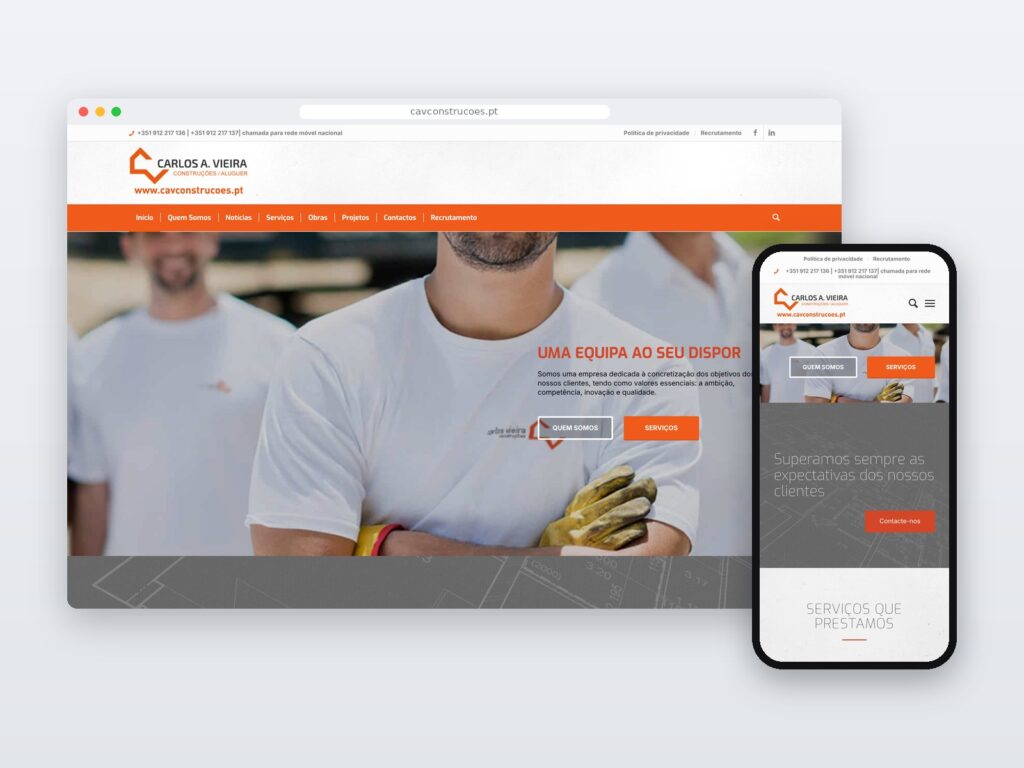 CAV Construções — site em computador e telemóvel