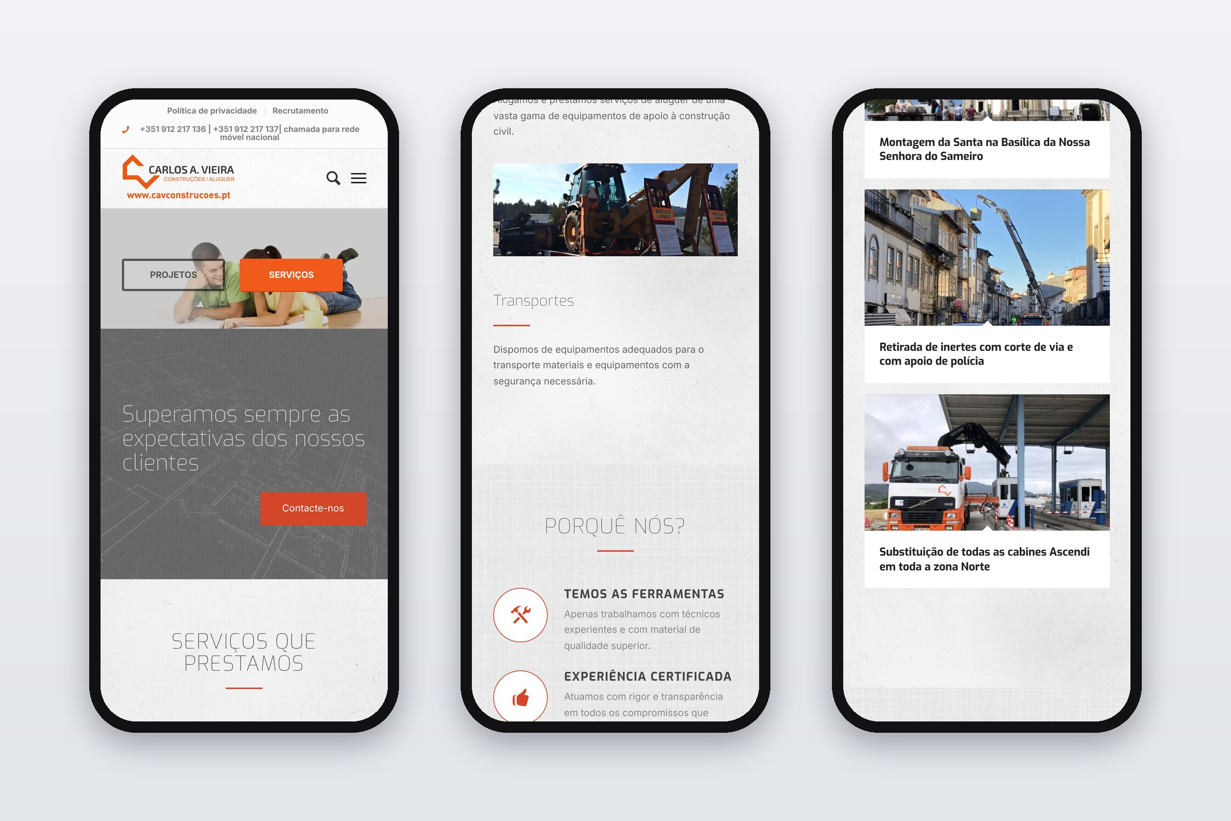 CAV Construções — site em telemóvel