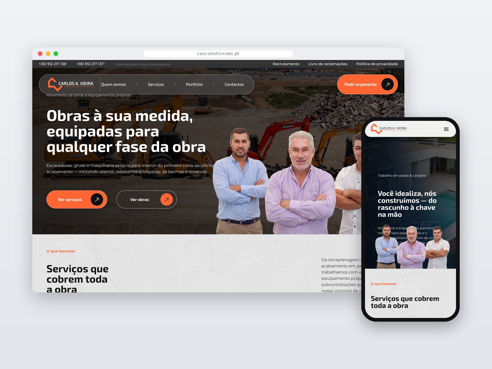 CAV Construções — site em computador e telemóvel