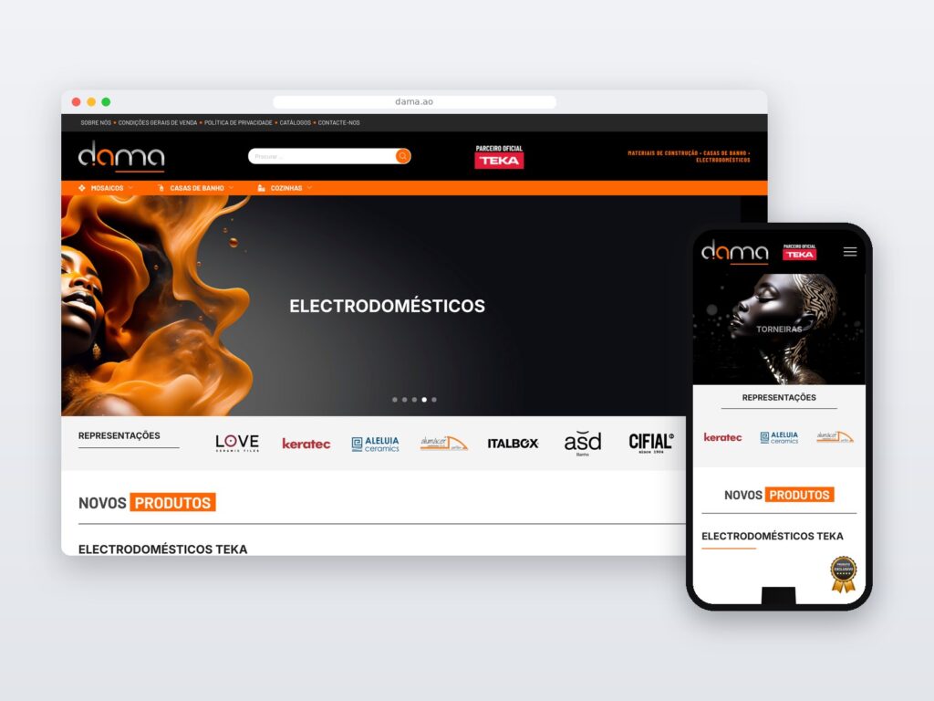 d.ama — site em computador e telemóvel