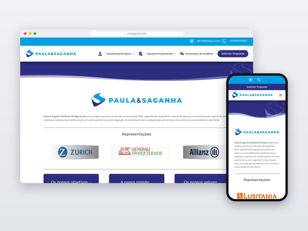Paula & Saganha — site em computador e telemóvel