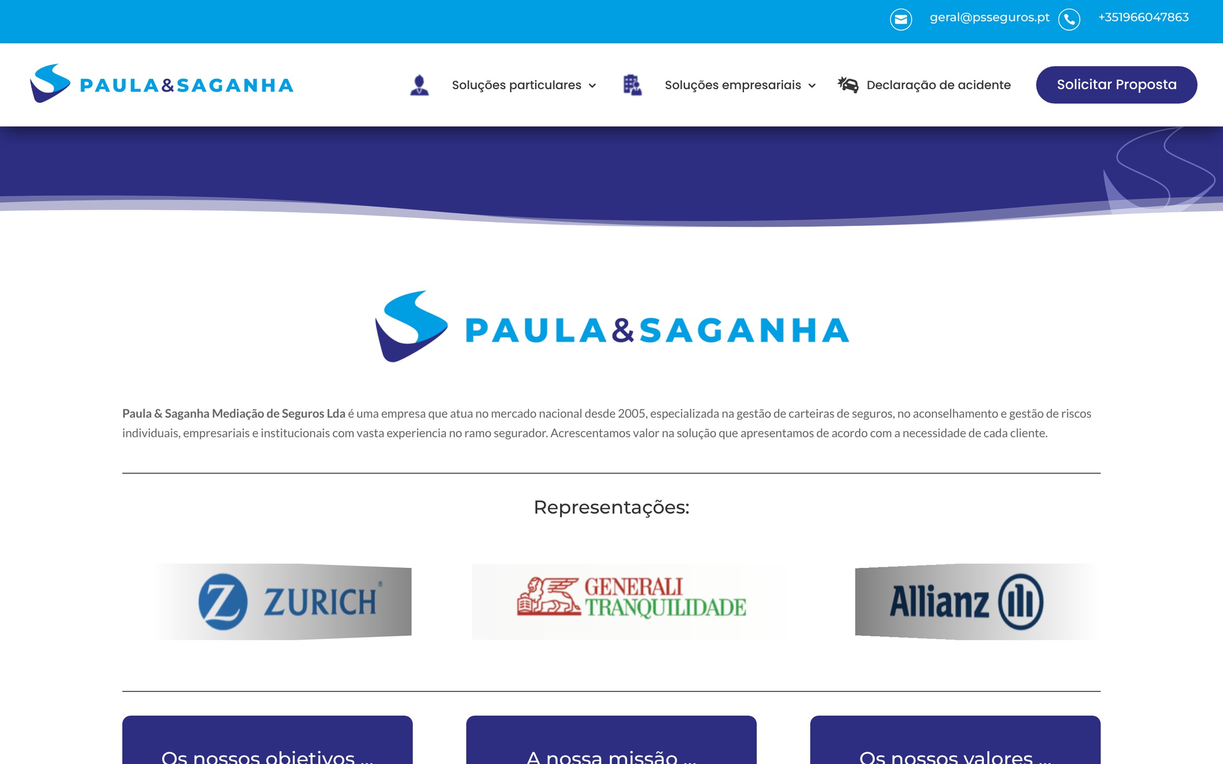 Paula & Saganha — página inicial do site