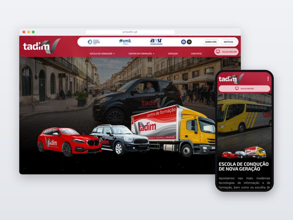 Escola de Condução Tadim — site em computador e telemóvel