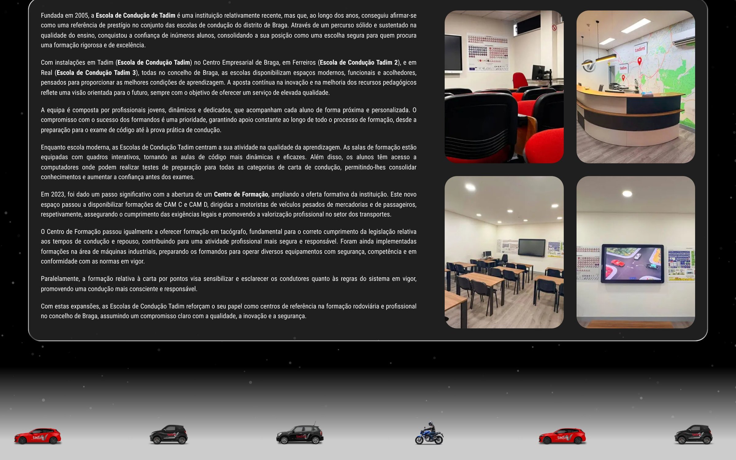 Escola de Condução Tadim — secção do site