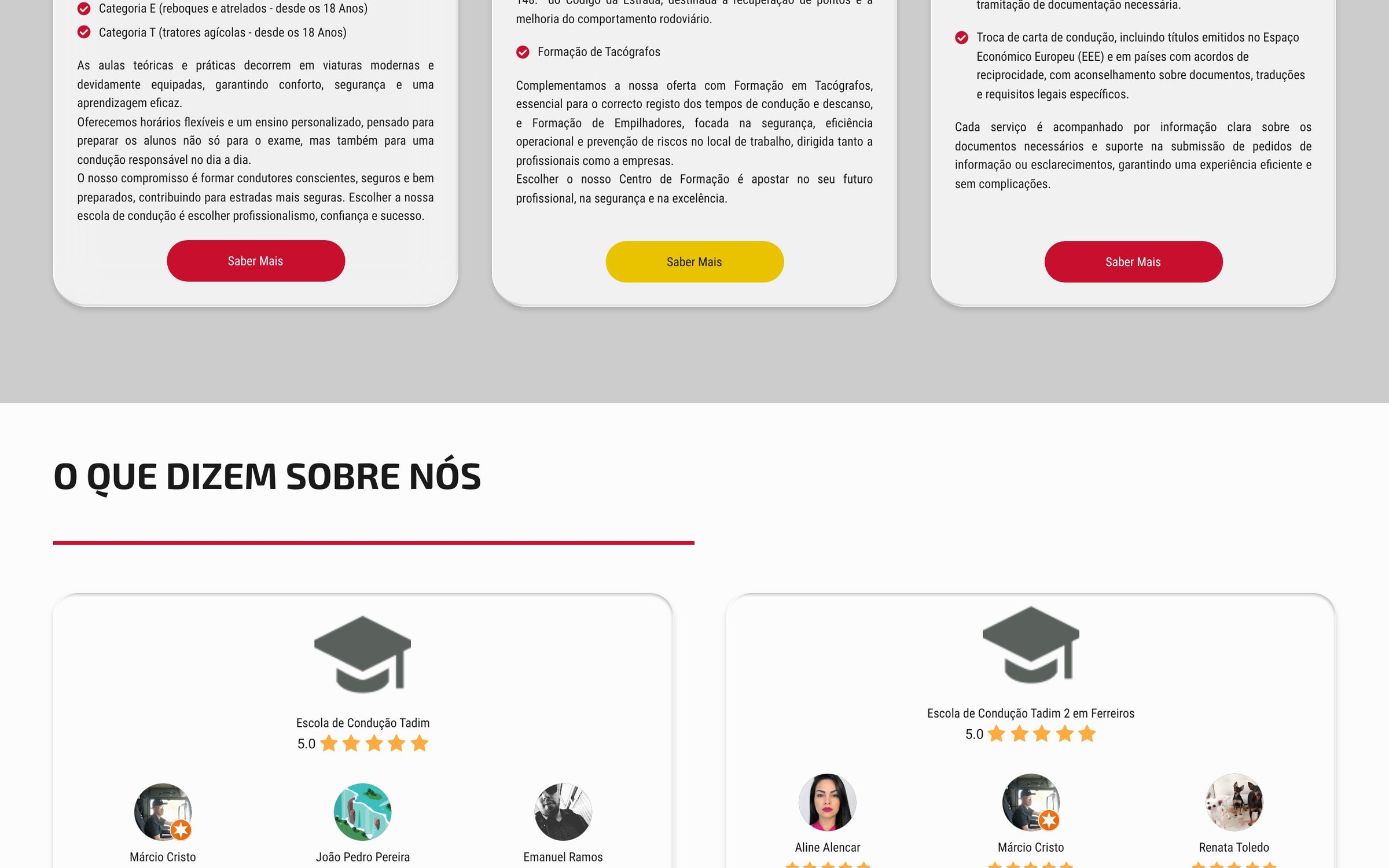 Escola de Condução Tadim — secção do site