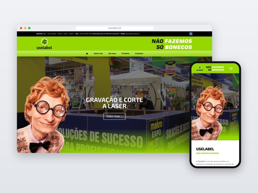 Uselabel — site em computador e telemóvel