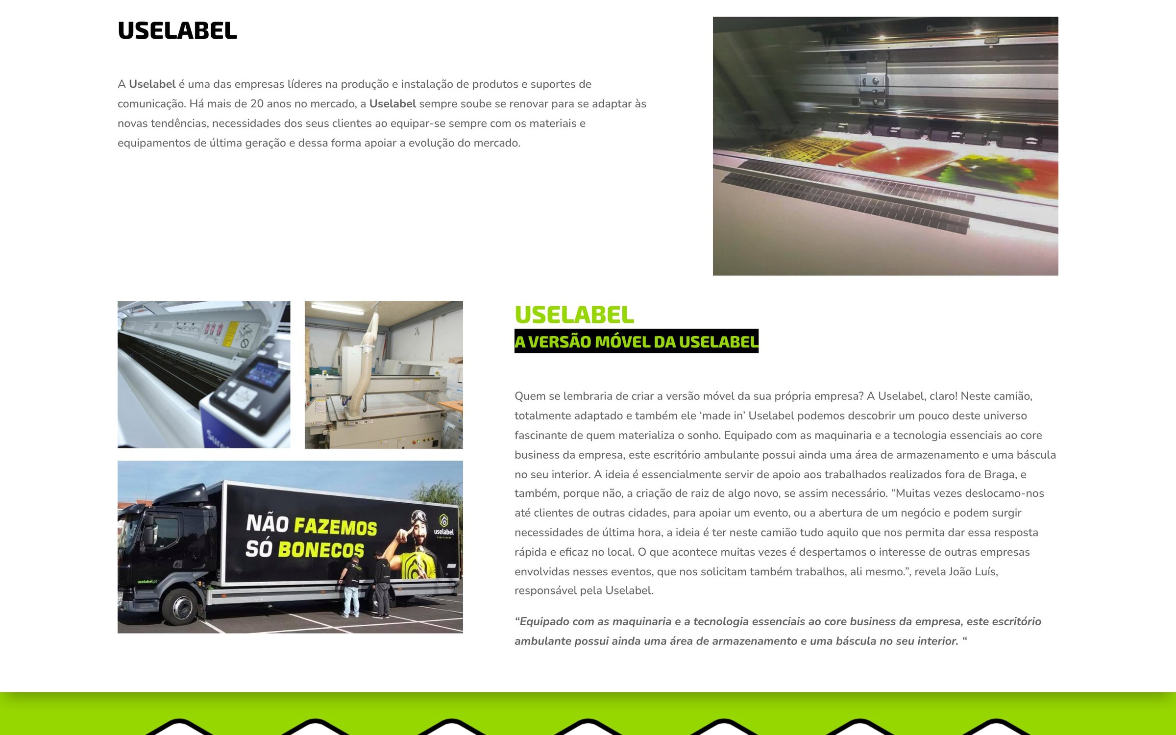 Uselabel — secção do site